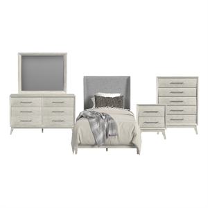 Picket House Furnishings Clare Twin 5PC Bedroom Set with Grey Fabric in Almond