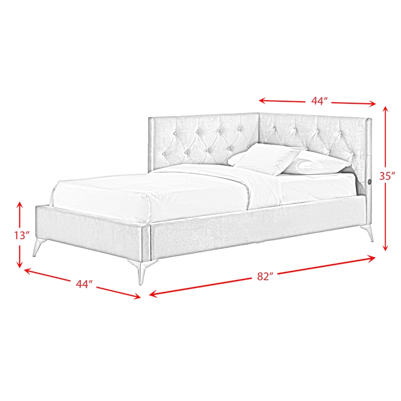 Picket House Furnishings Juniper Twin UPH Corner Bed with LED and USB in Grey