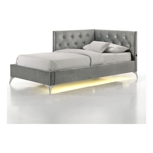 Picket House Furnishings Juniper Twin UPH Corner Bed with LED and USB in Grey