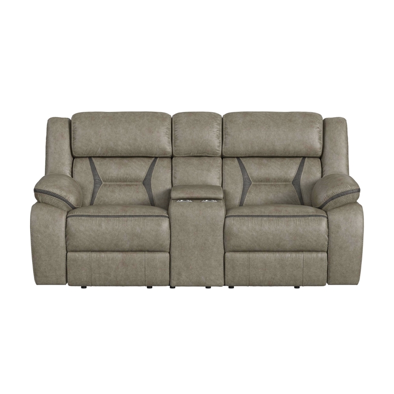 Picket House Furnishings Kaoru Motion Loveseat with Console in Corral Gray