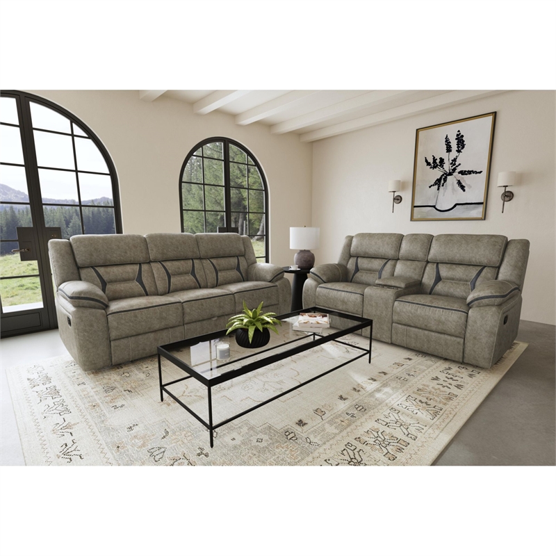 Picket House Furnishings Kaoru Motion Loveseat with Console in Corral Gray