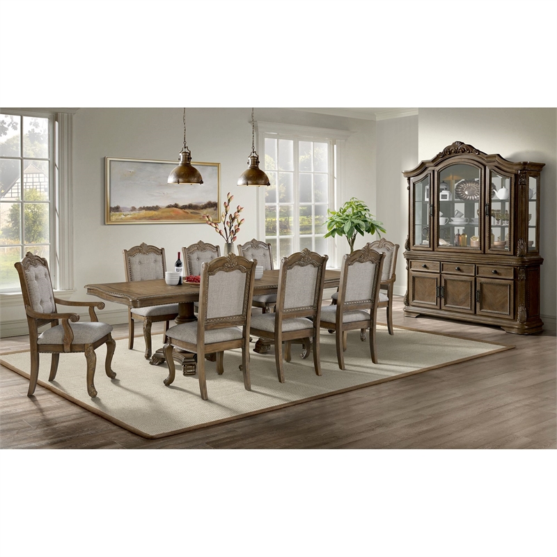 Picket House Furnishings Denali Dining Arm Chair Set with Beige Fabric in Walnut