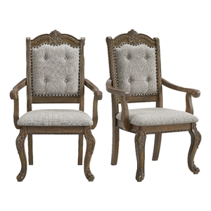 Picket House Furnishings Denali Dining Arm Chair Set with Beige Fabric in Walnut