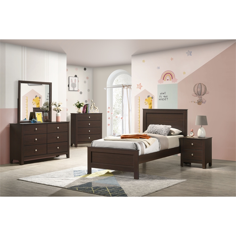 Picket House Furnishings Santino Twin Panel 5PC Bedroom Set in Espresso