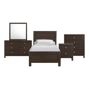Picket House Furnishings Santino Twin Panel 5PC Bedroom Set in Espresso