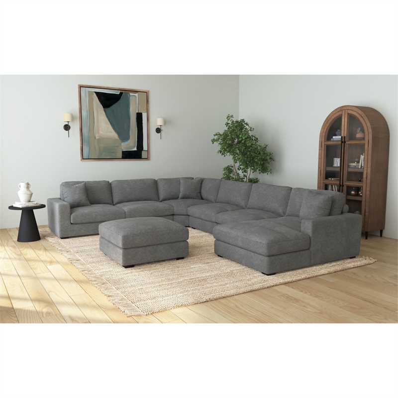 Picket House Furnishings Mesa Modular Ottoman in Steno Charcoal