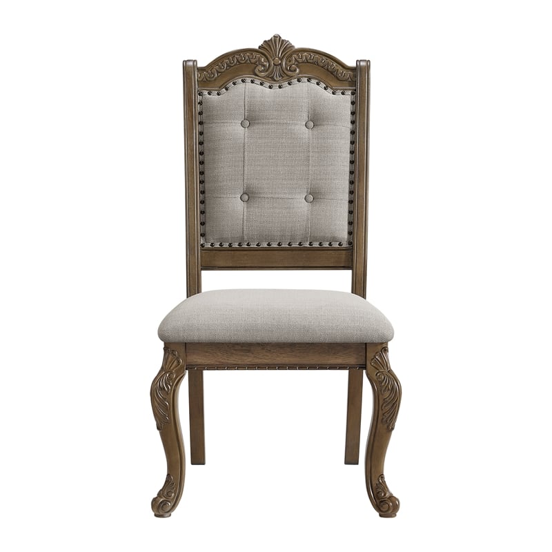 Picket House Furnishings Denali Dining Side Chair Set w/ Beige Fabric in Walnut
