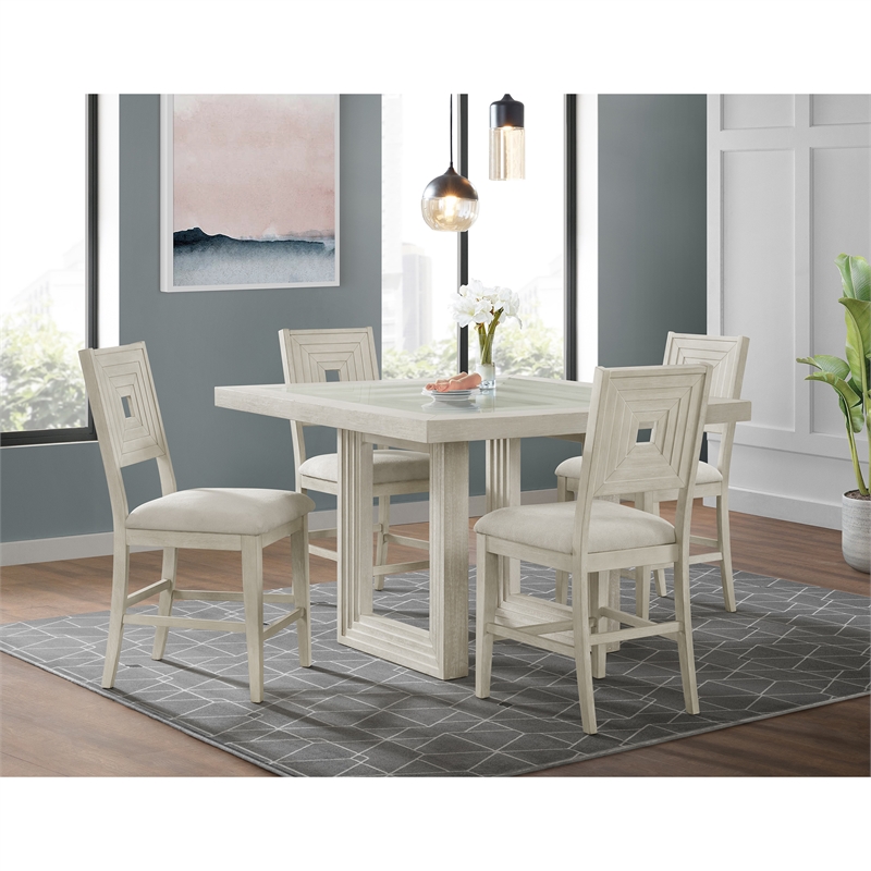 Picket House Furnishings Rhiannon Counter Side Chair Set in Antique White