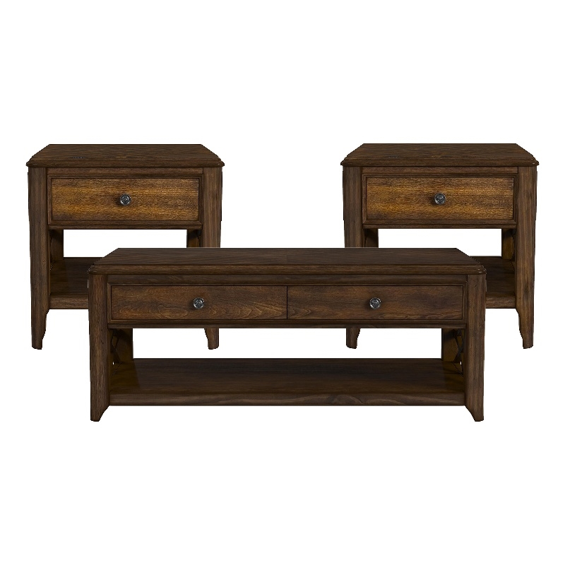 Picket House Furnishings Stark 3PC Occasional Table Set in Cherry
