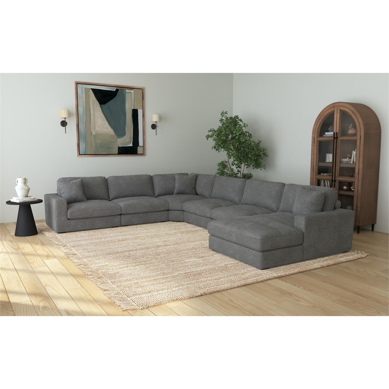 Picket House Furnishings Mesa Modular 6PC Sectional Set with RHF Chaise-Charcoal