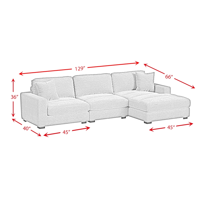 Picket House Furnishings Mesa Modular 3PC Sectional Set with RHF Chaise - Stone