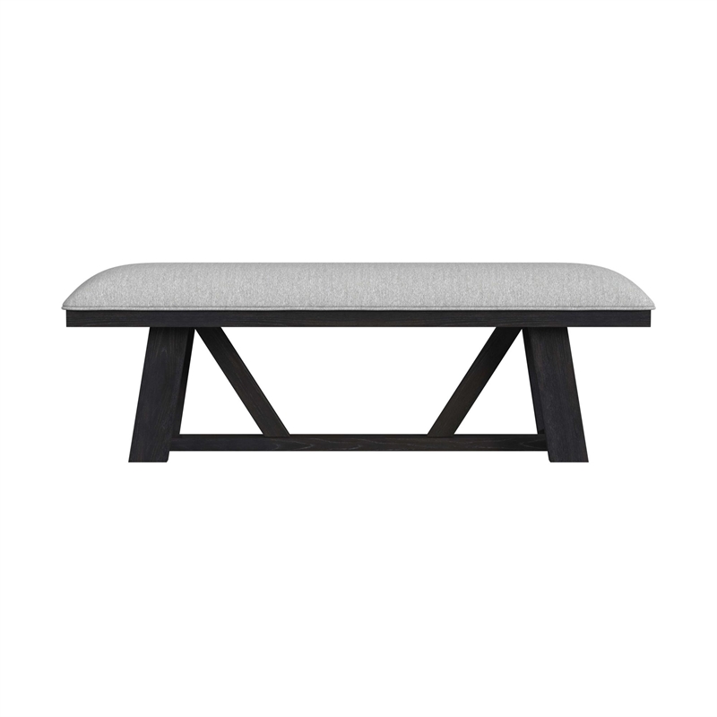 Picket House Furnishings Pinnacle Dining Bench with Light Gray Fabric - Charcoal