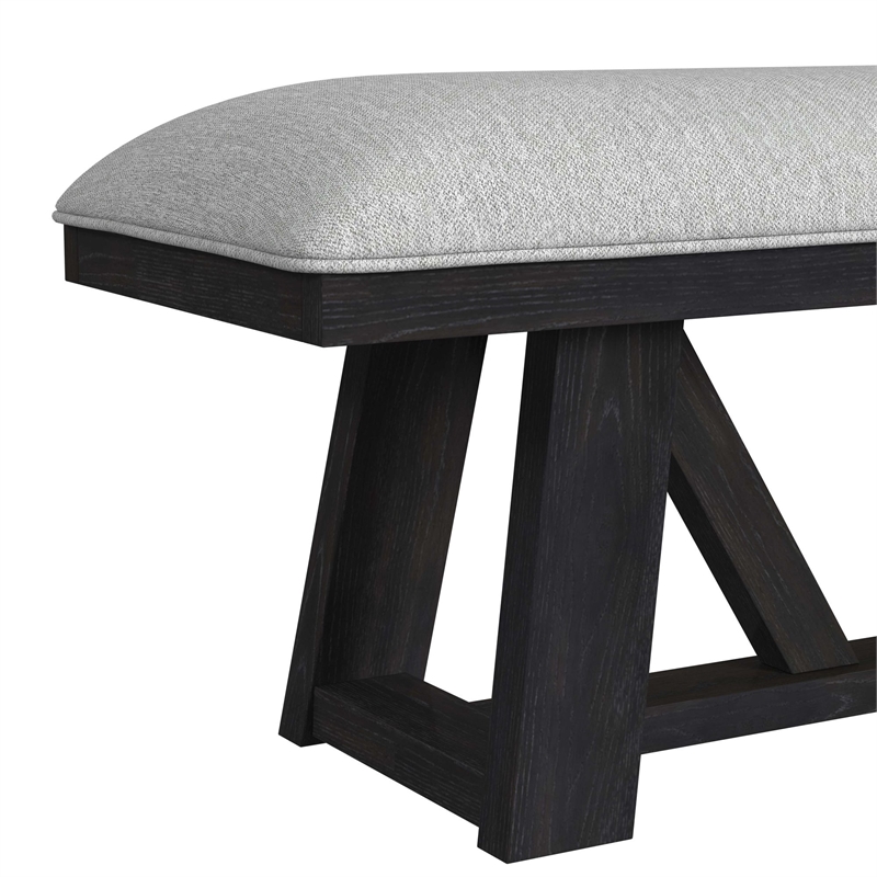 Picket House Furnishings Pinnacle Dining Bench with Light Gray Fabric - Charcoal