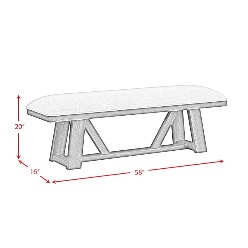 Picket House Furnishings Pinnacle Dining Bench with Light Gray Fabric - Charcoal