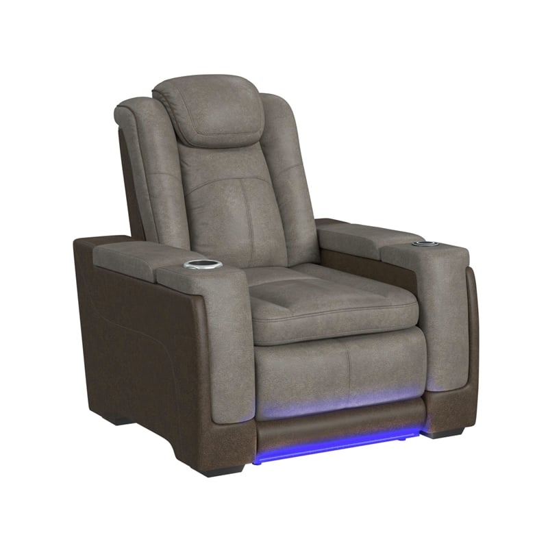 Picket House Furnishings Niven Power Motion Recliner in Rocky Gray/Brown