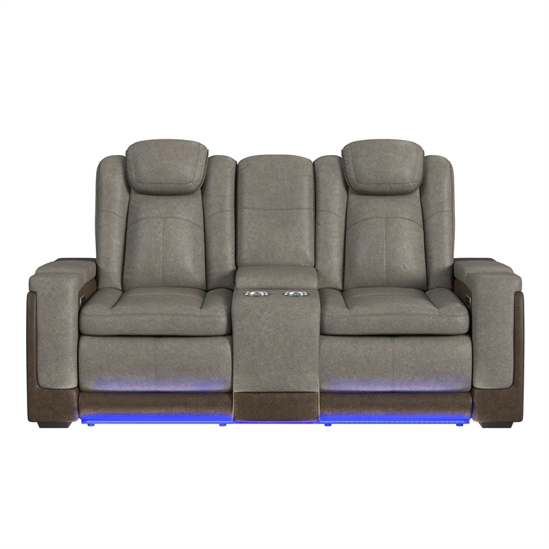 Picket House Furnishings Niven Power Motion Loveseat in Rocky Gray/Brown