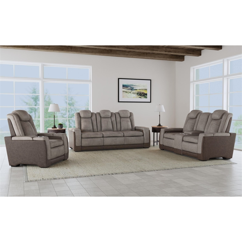 Picket House Furnishings Niven Power Motion Loveseat in Rocky Gray/Brown