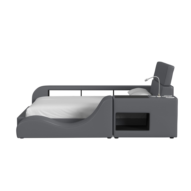 Picket House Furnishings Booker Full Transformer Bed with Electronic in Gray PU