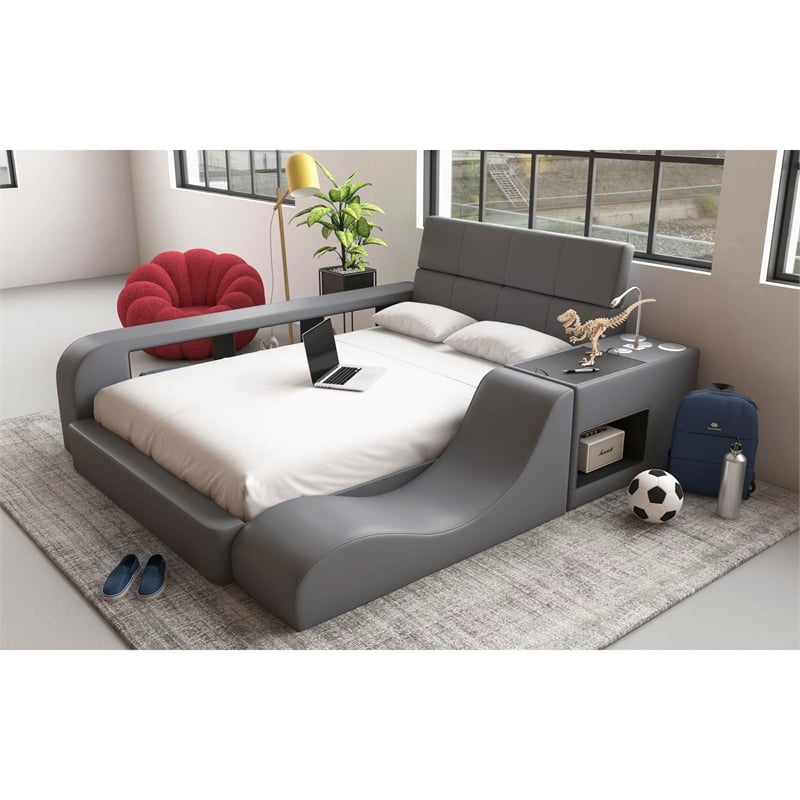 Picket House Furnishings Booker Full Transformer Bed with Electronic in Gray PU