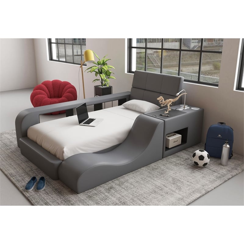 Picket House Furnishings Booker Twin Transformer Bed with Electronic in Gray PU