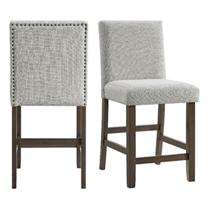 Picket House Furnishings Hester Counter Side Chair Set with Gray Fabric in Brown