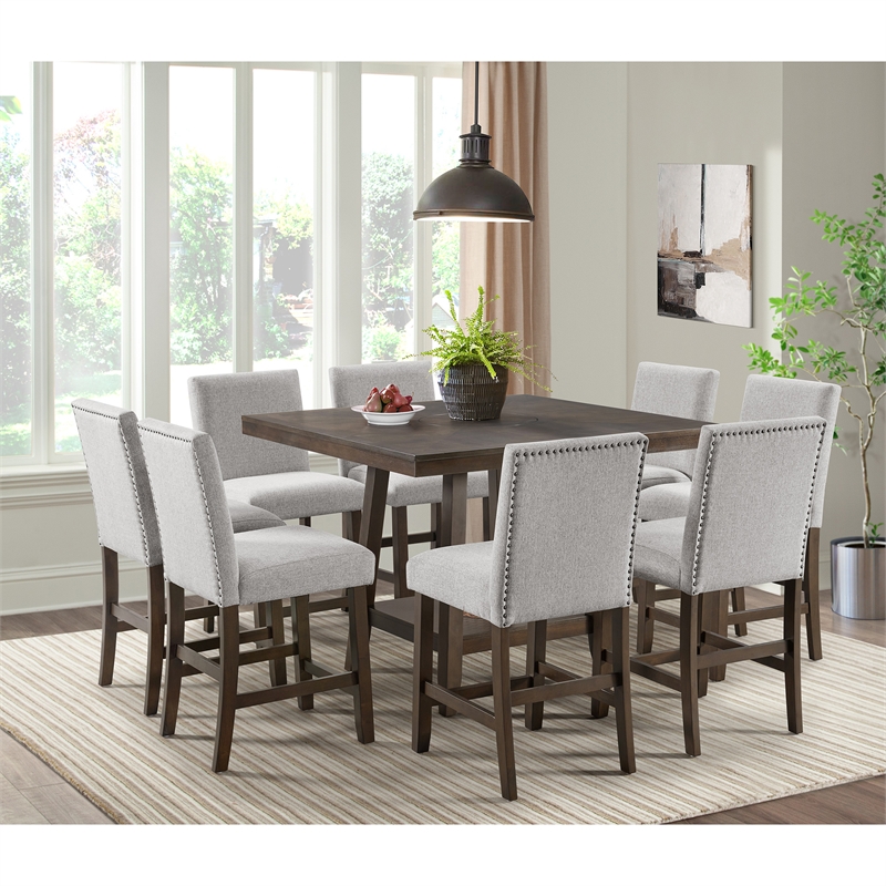 Picket House Furnishings Hester 9PC Counter Height Dining Set in Brown