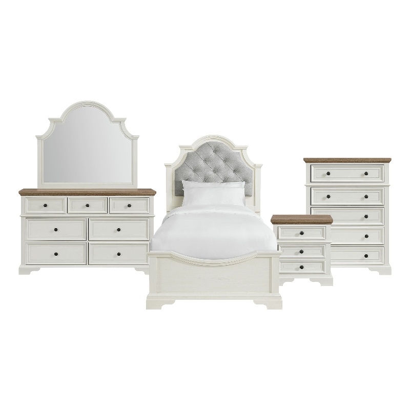 Picket House Furnishings Ulysses Youth Twin UPH 5PC Bedroom Set in White