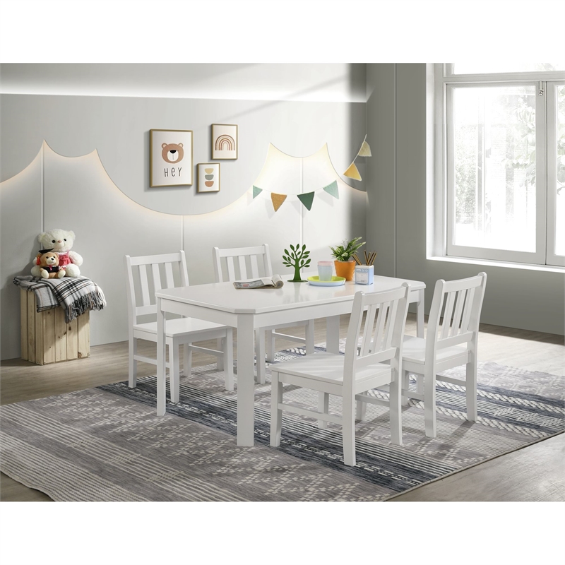 Picket House Furnishings Daniel 5PC Dining Set with Table and 4 Chairs in White