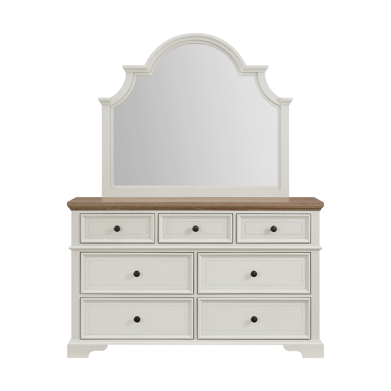Picket House Furnishings Ulysses Youth Dresser and Mirror Set in Brown and White