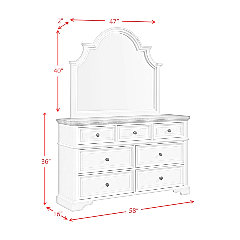 Picket House Furnishings Ulysses Youth Dresser and Mirror Set in Brown and White