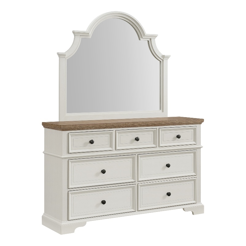 Picket House Furnishings Ulysses Youth Dresser and Mirror Set in Brown and White