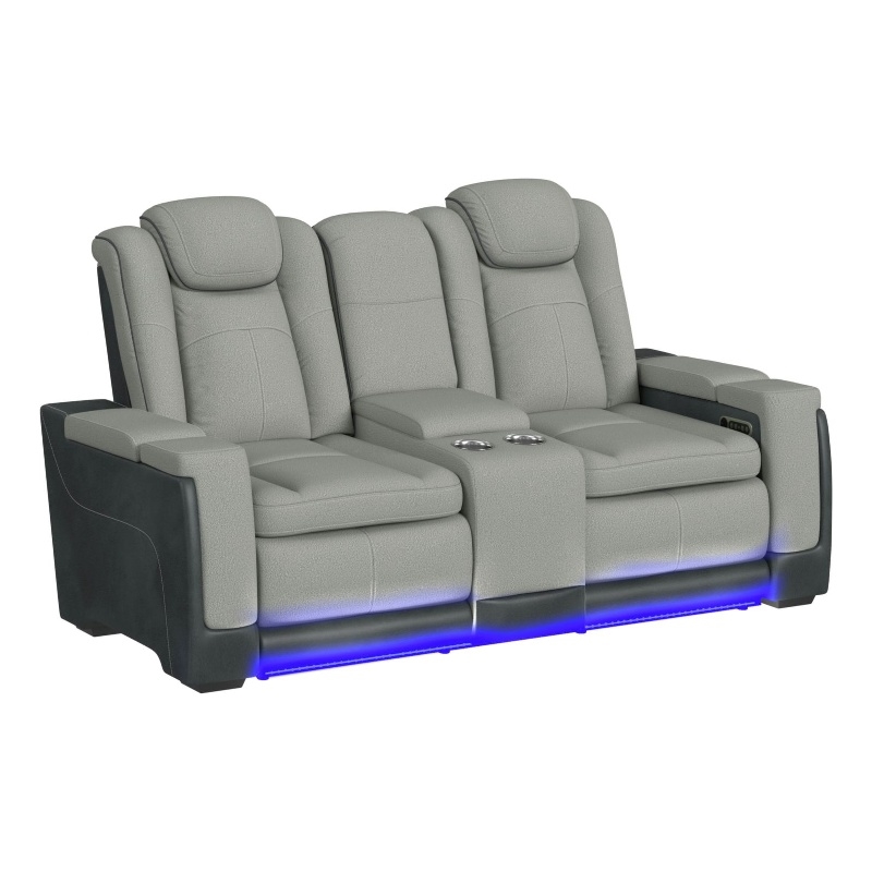 Picket House Furnishings Niven Power Motion Loveseat in Rocky Cement/Charcoal