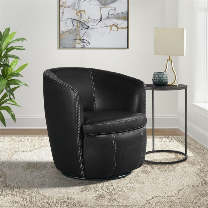 Picket House Furnishings Zenith Swivel Chair in Pebble Black