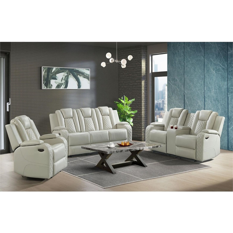 Picket House Furnishings Amias Power Motion Loveseat in Pebble Oyster