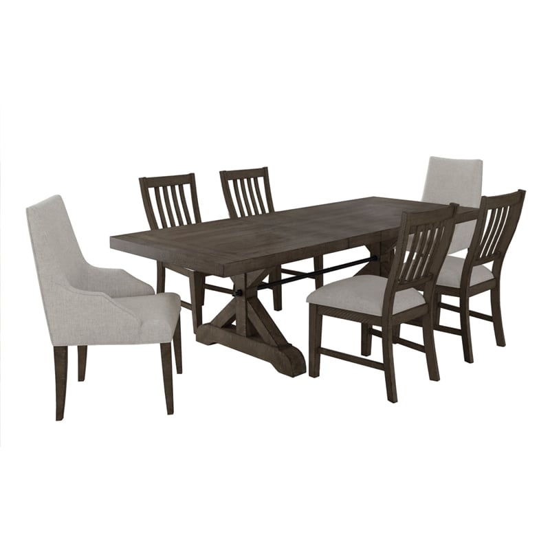 Picket House Furnishings Marietta 7PC Standard Height Dining Set in Medium Brown