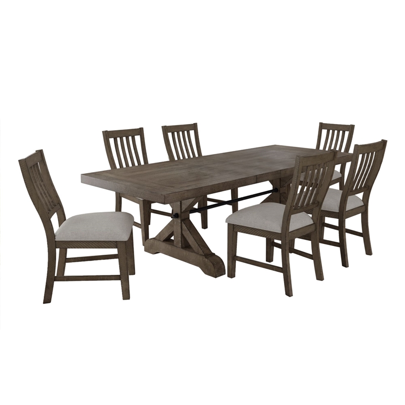 Picket House Furnishings Marietta 7PC Standard Height Dining Set in Medium Brown