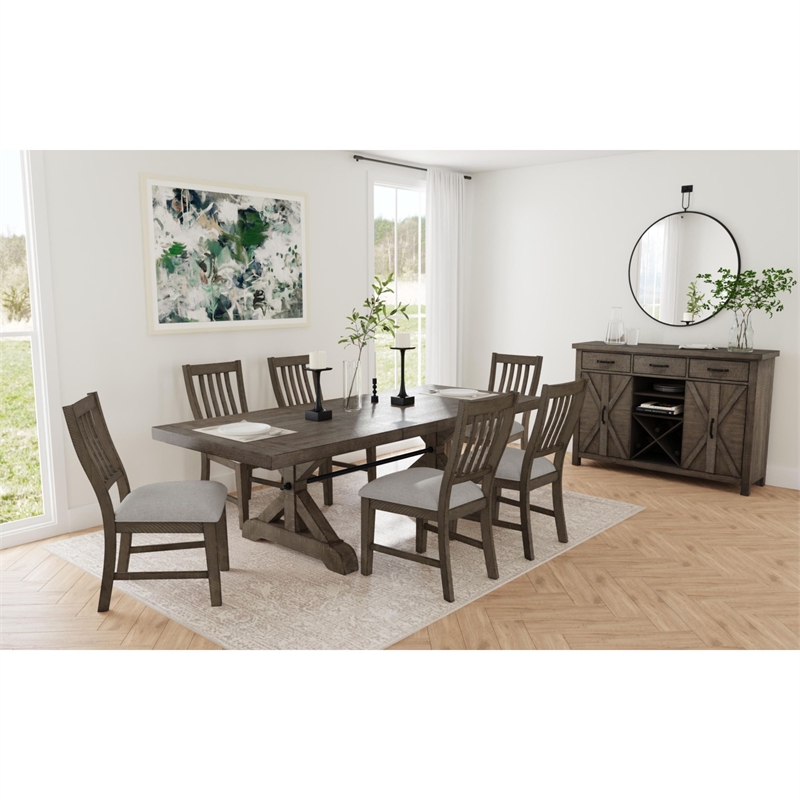 Picket House Furnishings Marietta 7PC Standard Height Dining Set in Medium Brown