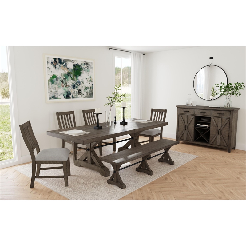 Picket House Furnishings Marietta 6PC Standard Height Dining Set in Medium Brown