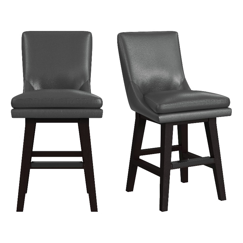 Picket House Furnishings Charlie Swivel Counter Stool Set -Pewter PU in Espresso