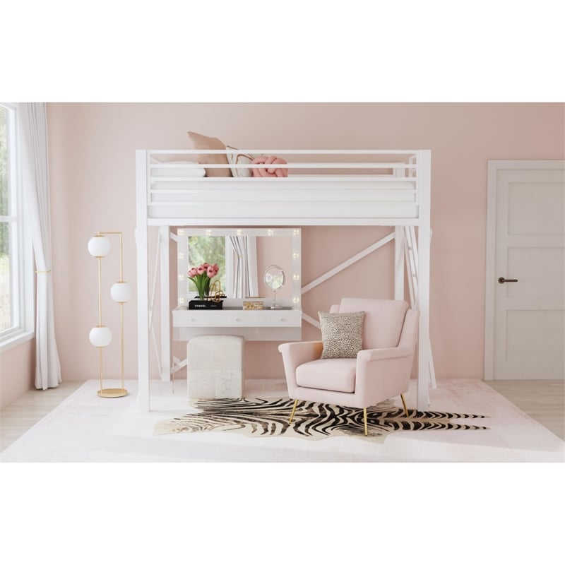 Picket House Furnishings Delilah Full Loft Bunk and Ladder in White