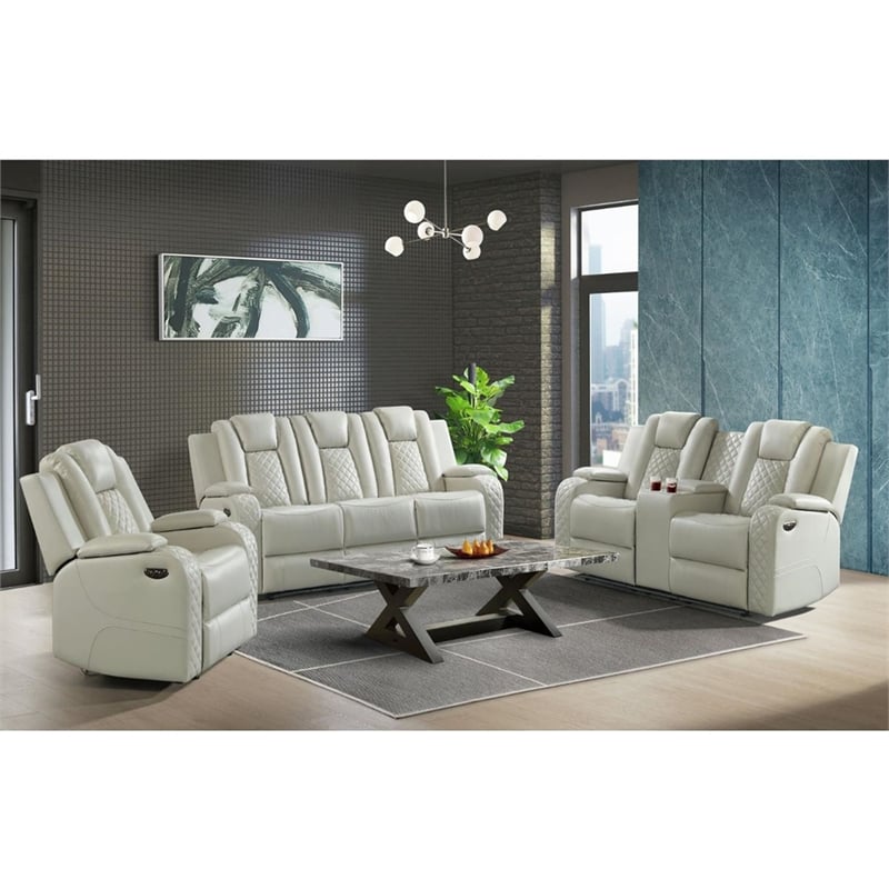 Picket House Furnishings Amias Power Motion Sofa in Pebble Oyster