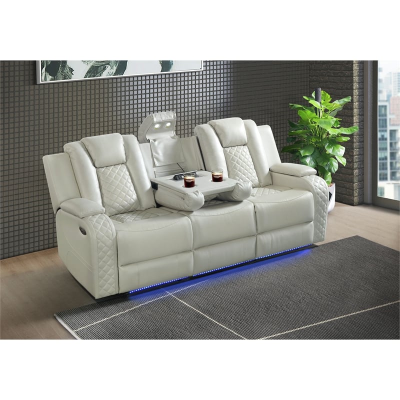 Picket House Furnishings Amias Power Motion Sofa in Pebble Oyster