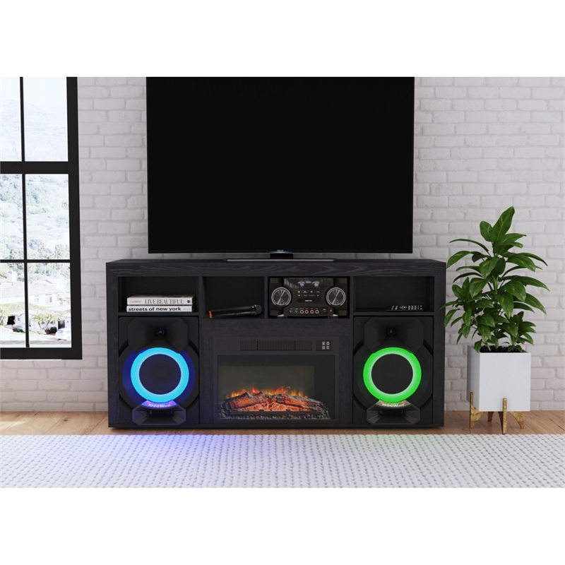 Picket House Furnishings San Andreas  Fireplace with Sound System in Black