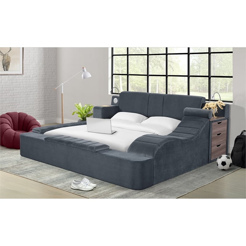 Picket House Furnishings Quebec Interchangable Side Storage Bench in Grey Linen