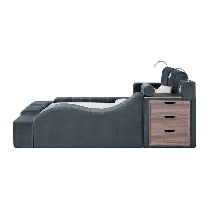 Picket House Furnishings Quebec Interchangable Side Storage Bench in Grey Linen