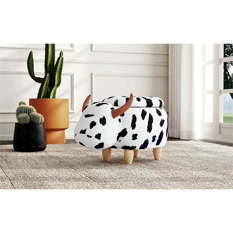Picket House Furnishings Buttercup Cow Storage Stool in White and Black