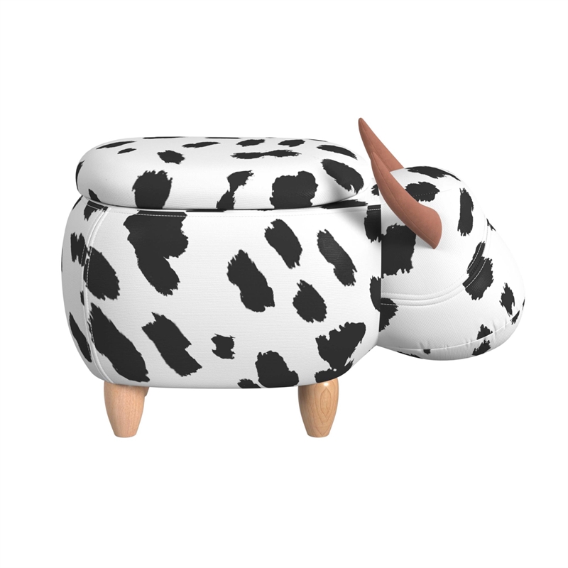 Picket House Furnishings Buttercup Cow Storage Stool in White and Black
