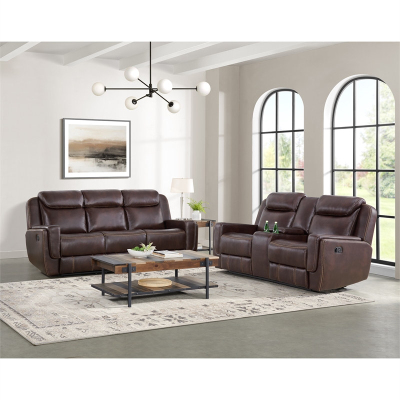 Picket House Furnishings Lynx Motion Loveseat with Console in Neono Brown