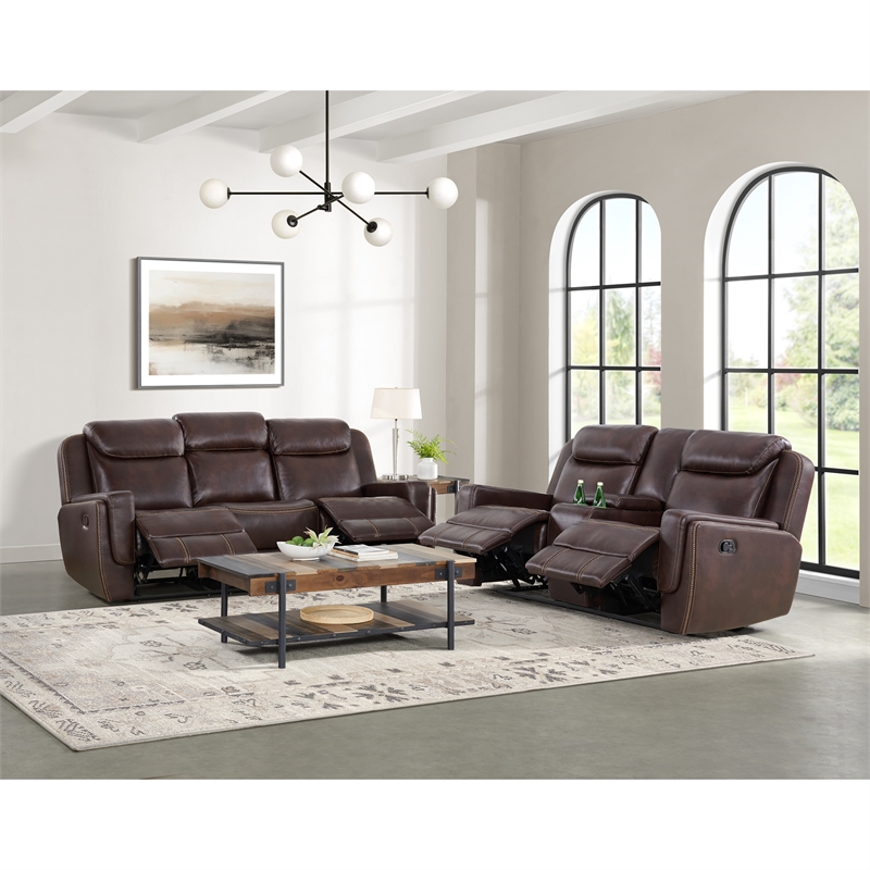 Picket House Furnishings Lynx Motion Loveseat with Console in Neono Brown
