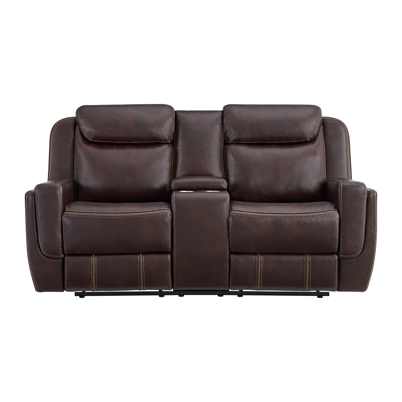 Picket House Furnishings Lynx Motion Loveseat with Console in Neono Brown